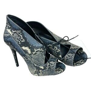 Pour La Victoire Vika Blue Python Leather Lace Up Peep Toe Bootie Heel 7 M Box